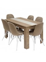 PACK SALLE A MANGER TABLE FLORA + 6 CHAISES RIVERA BEIGE